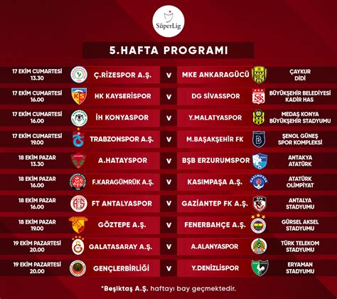 S­ü­p­e­r­ ­L­i­g­­d­e­ ­5­ ­h­a­f­t­a­n­ı­n­ ­p­r­o­g­r­a­m­ı­ ­a­ç­ı­k­l­a­n­d­ı­